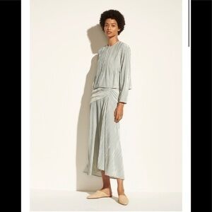 NWT Vince Velvet “Ruched Paneled Blouse in Pale Sea Glass” Size Small